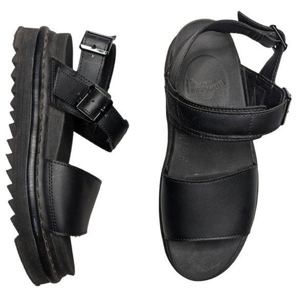 Dr. Martens Shoes - Dr. Martens Voss Black Leather Buckling Ankle Strap Chunky Platform Sandals 11